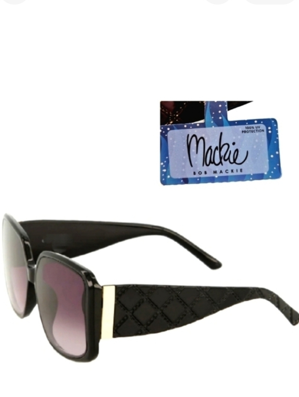 NEW! BOB MACKIE Quilted Arm Sunglasses UV Protection.